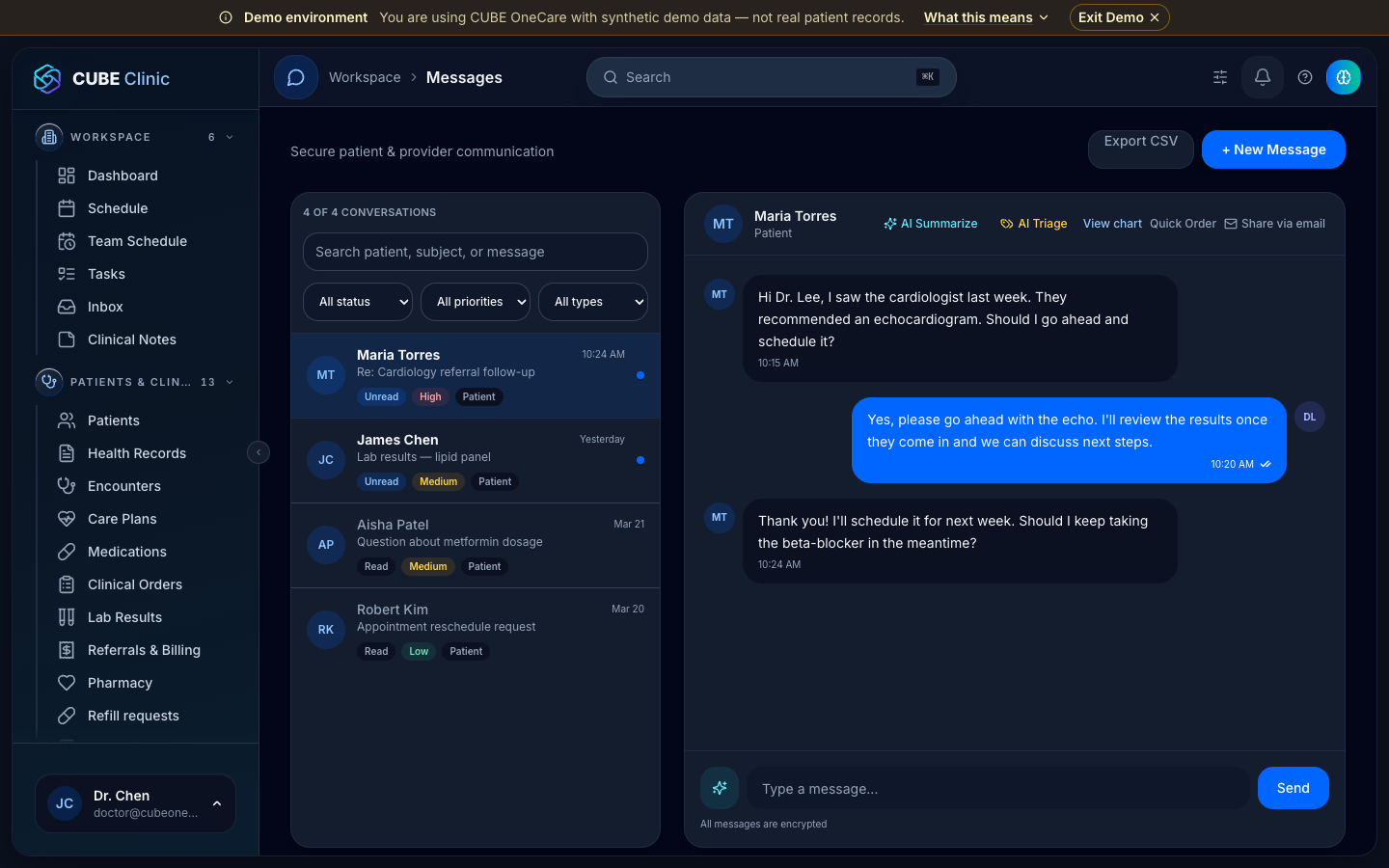 CUBE OneCare Patient and staff communications interface